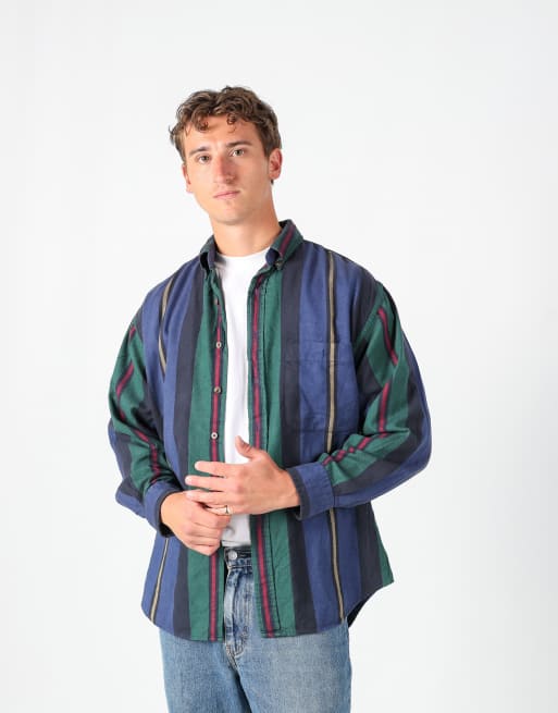 Vintage Lands' End Striped m long sleeve shirt in navy blue