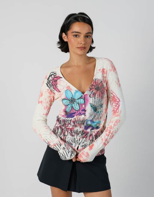 Vintage Latty Lie S long sleeve top in white, 1 of 4