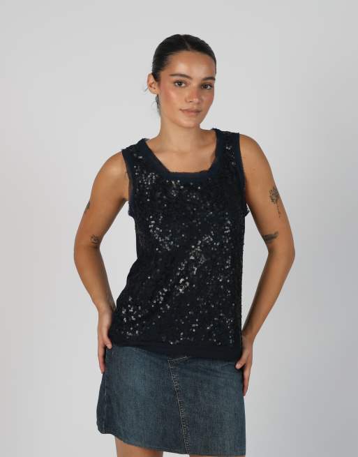 Vintage Laura Clement S cami in navy blue