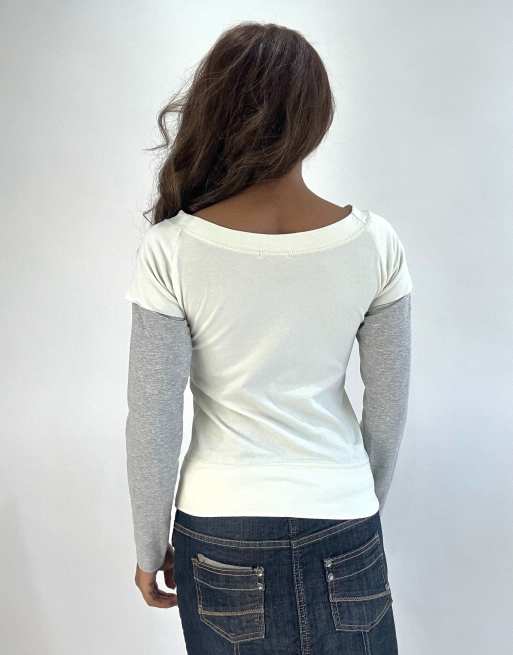 Vintage layered long sleeve top in grey, 2 of 4