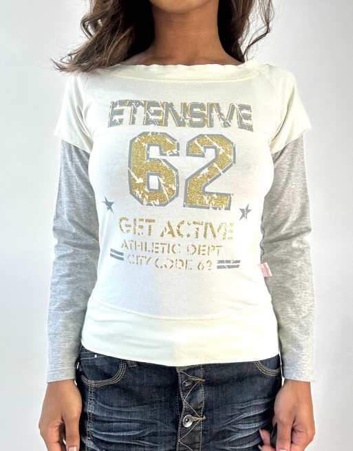 Vintage layered long sleeve top in grey, 3 of 4