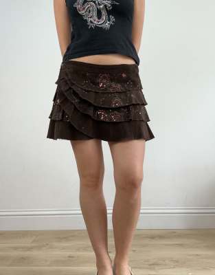 Vintage layered sequin skirt in brown