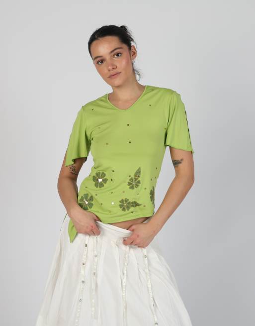 Vintage Leads S woven top in light green