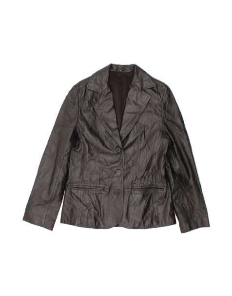 Vintage Leather 3 Button Blazer Jacket It 42 Medium In Black - view 1