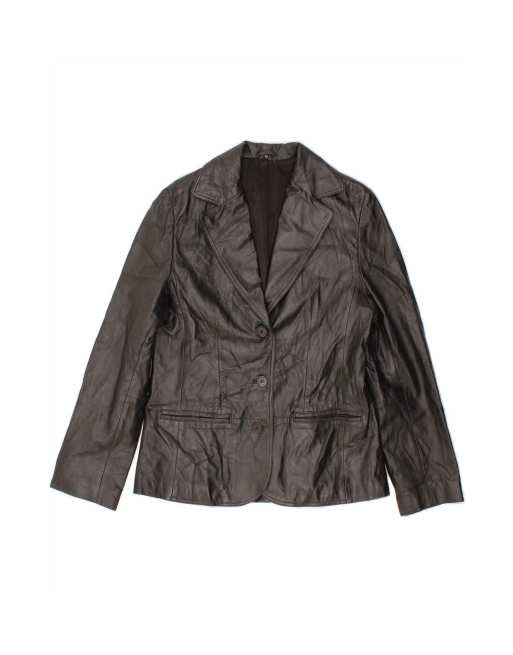 Vintage Leather 3 Button Blazer Jacket It 42 Medium In Black