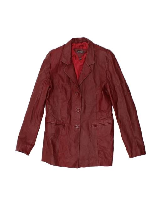 Vintage Leather 3 Button Blazer Jacket UK 14 Large In Burgundy