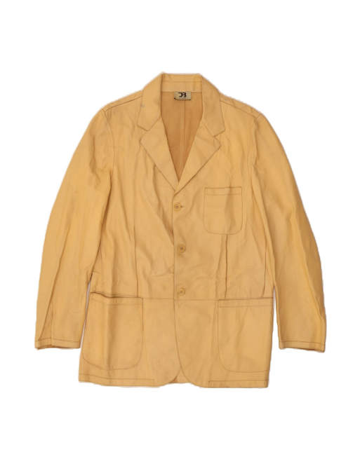 Vintage Leather 3 Button Blazer Jacket UK 38 Medium In Beige