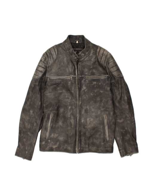 Vintage Leather Biker Jacket UK 40 Large In Grey