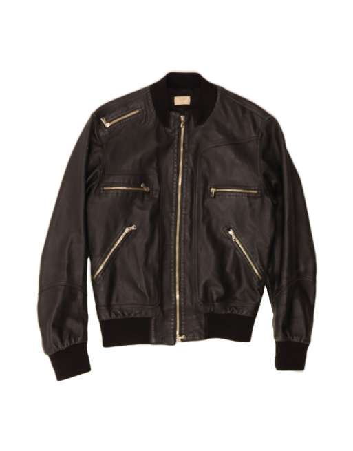 Vintage Leather Bomber Jacket It 50 XL In Black