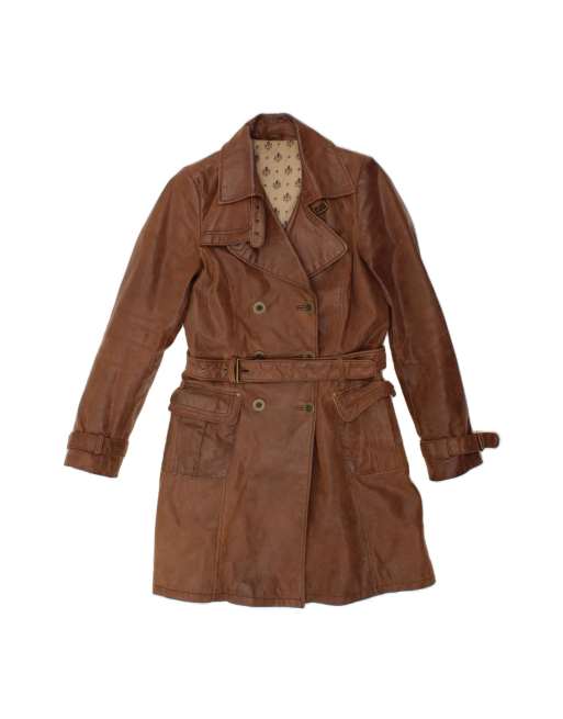 Vintage Leather Coat EU 36 Small In Brown