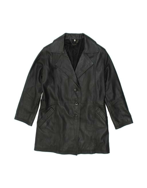 Vintage Leather Coat EU 38 Medium In Black