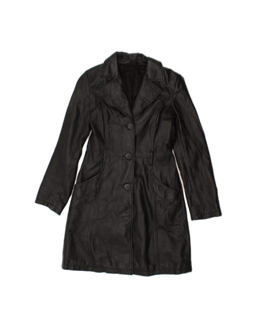 Vintage Leather Coat EU 38 Medium In Black