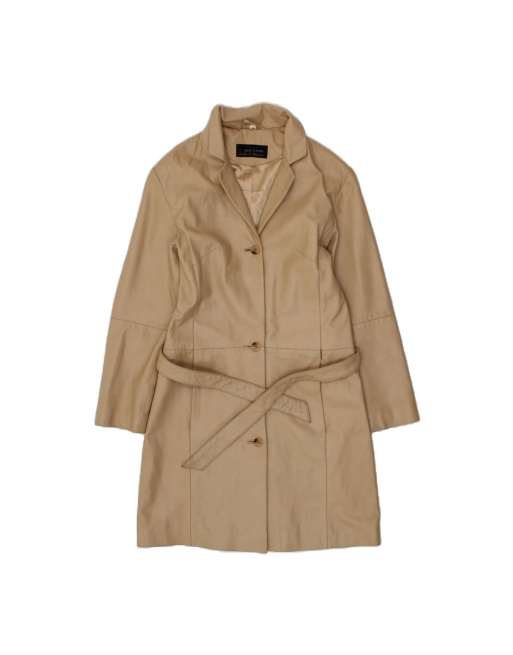 Vintage Leather Coat EU 38 Small In Beige
