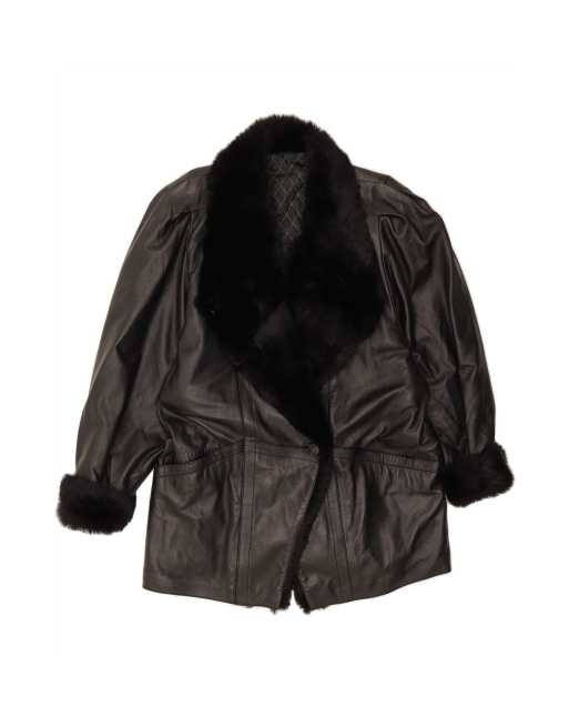 Vintage Leather Coat EU 44 XL In Black
