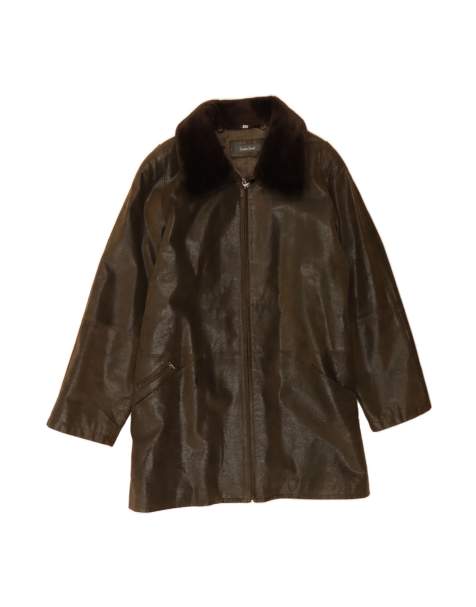 Vintage Leather Coat EU 44 XL In Khaki - view 1