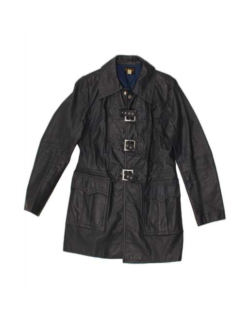 Vintage Leather Coat It 40 Medium In Blue