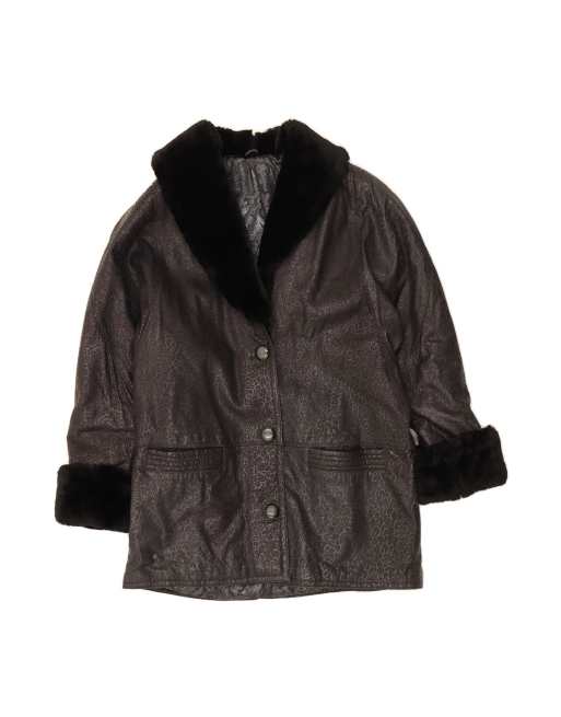 Vintage Leather Coat It 46 Large In Black Animal Print