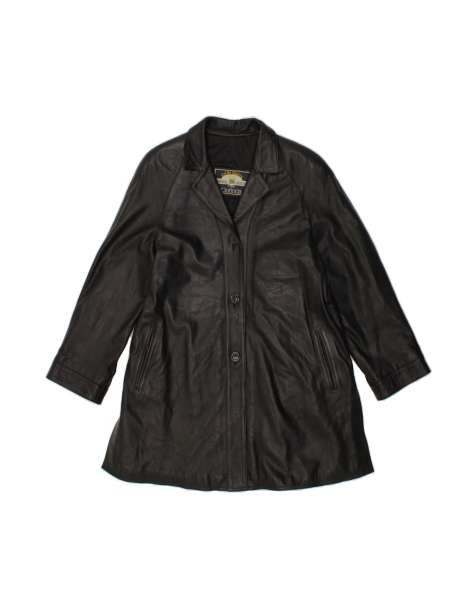 Vintage Leather Coat It 46 Large In Black - view 1