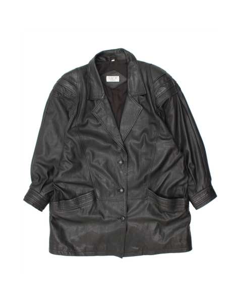 Vintage Leather Coat It 46 Large In Black - view 1