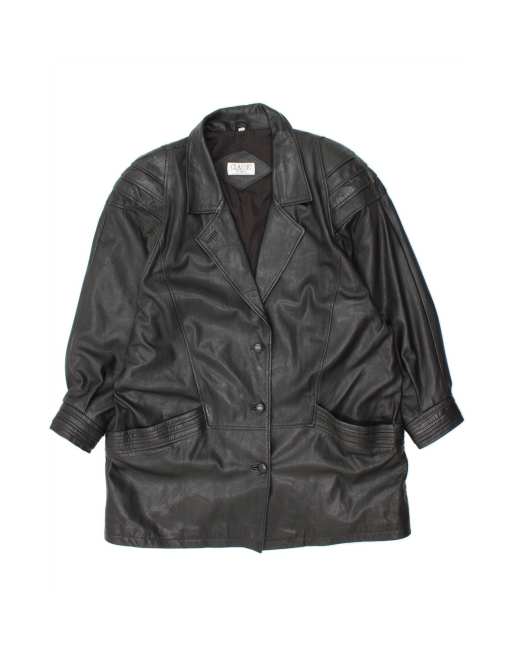 Vintage Leather Coat It 46 Large In Black