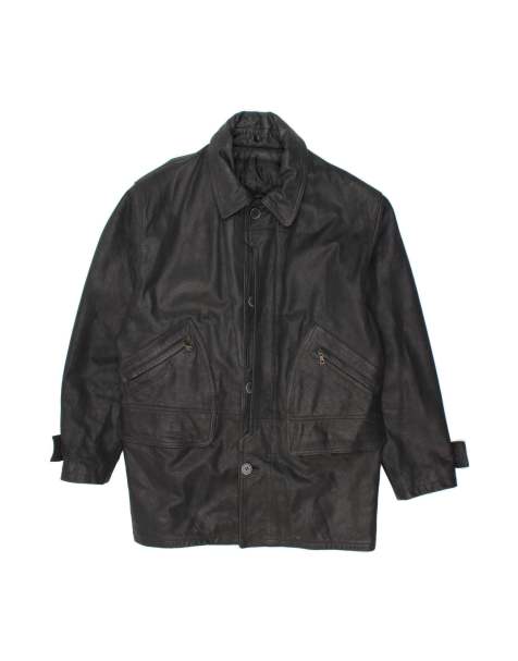 Vintage Leather Coat It 50 Large In Black - view 1
