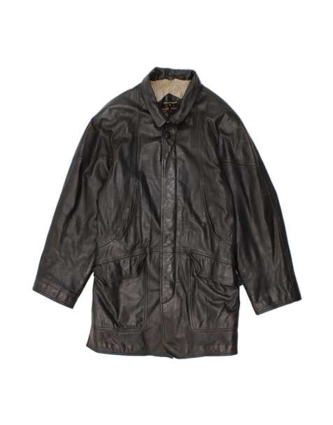 Vintage Leather Coat It 50 Large In Black - view 1
