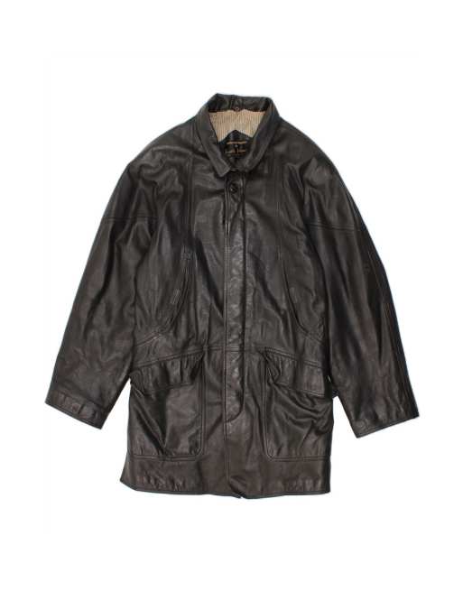 Vintage Leather Coat It 50 Large In Black