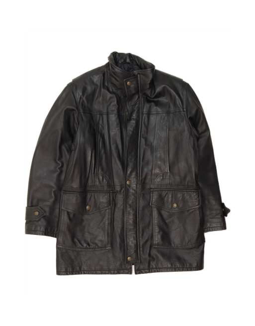 Vintage Leather Coat It 52 Large In Black
