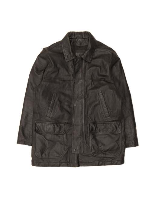 Vintage Leather Coat It 52 XL In Black