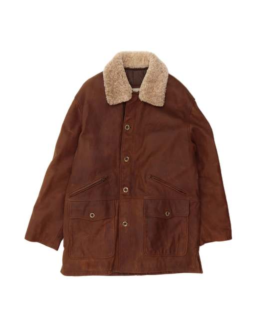 Vintage Leather Coat It 52 XL In Brown