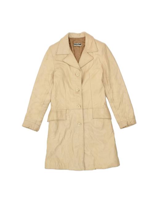Vintage Leather Coat UK 10 Small In Beige