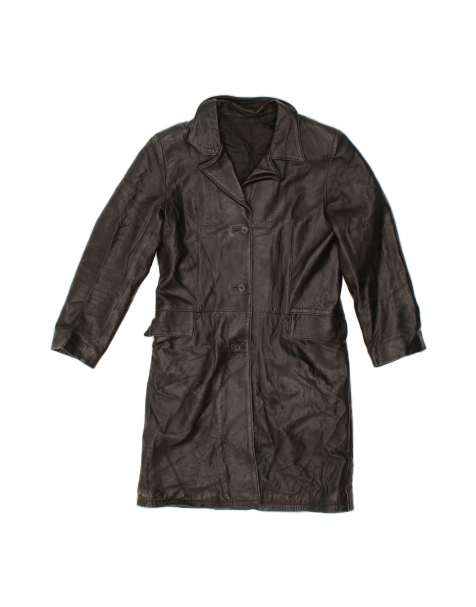 Vintage Leather Coat UK 10 Small In Black - view 1