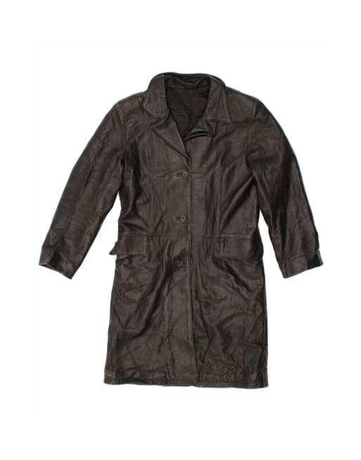 Vintage Leather Coat UK 10 Small In Black