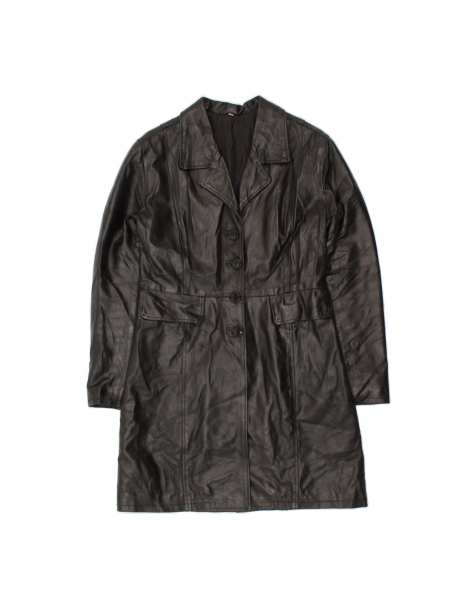 Vintage Leather Coat UK 10 Small In Black - view 1