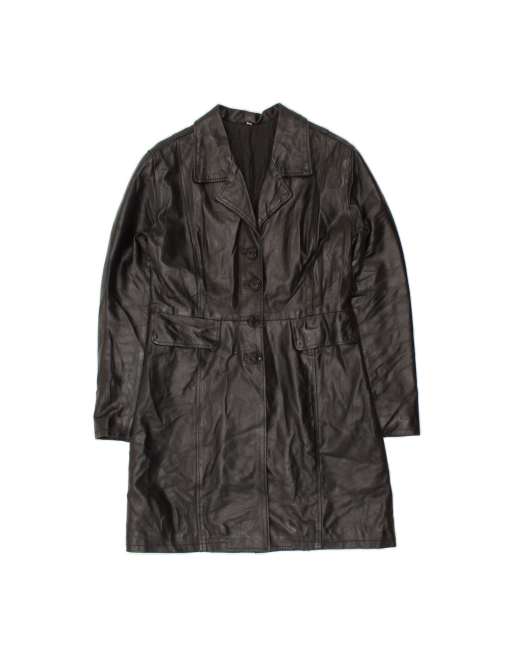 Vintage Leather Coat UK 10 Small In Black