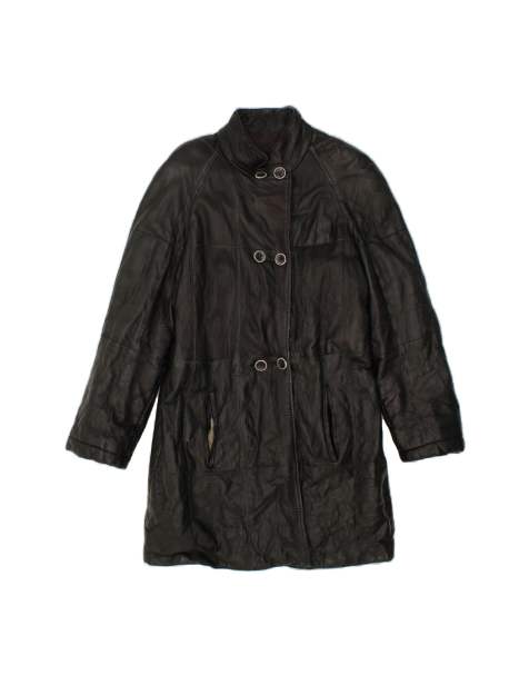 Vintage Leather Coat UK 10 Small In Black - view 1