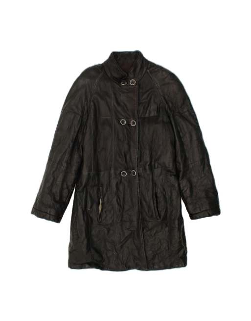 Vintage Leather Coat UK 10 Small In Black