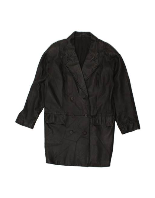 Vintage Leather Coat UK 10 Small In Black