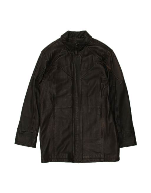 Vintage Leather Coat UK 10 Small In Brown