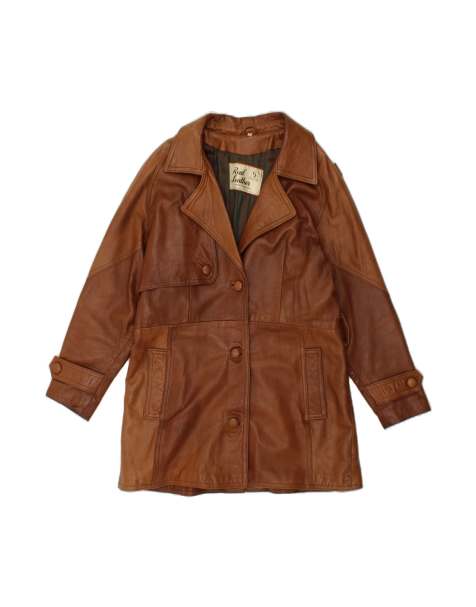 Vintage Leather Coat UK 10 Small In Brown - view 1