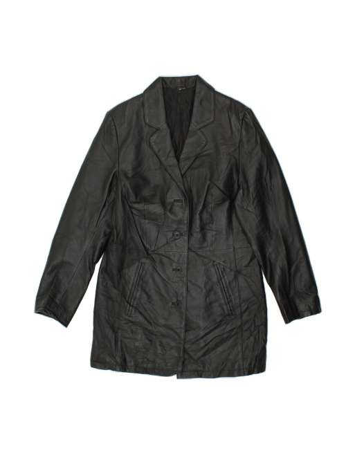 Vintage Leather Coat UK 12 Medium In Black