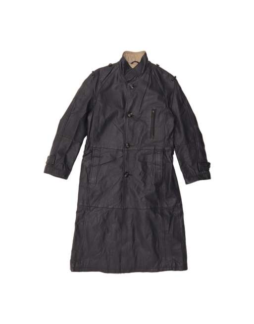 Vintage Leather Coat UK 12 Medium In Blue