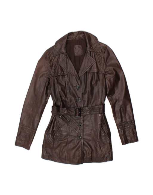 Vintage Leather Coat UK 12 Medium In Brown