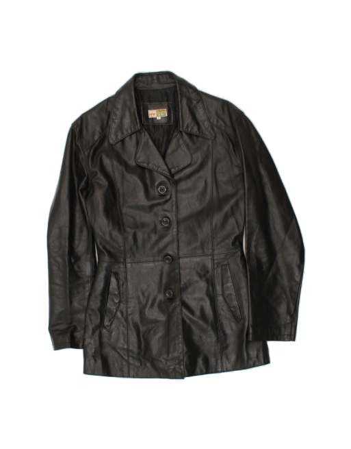 Vintage Leather Coat UK 14 Large In Black