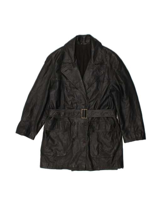 Vintage Leather Coat UK 14 Large In Black