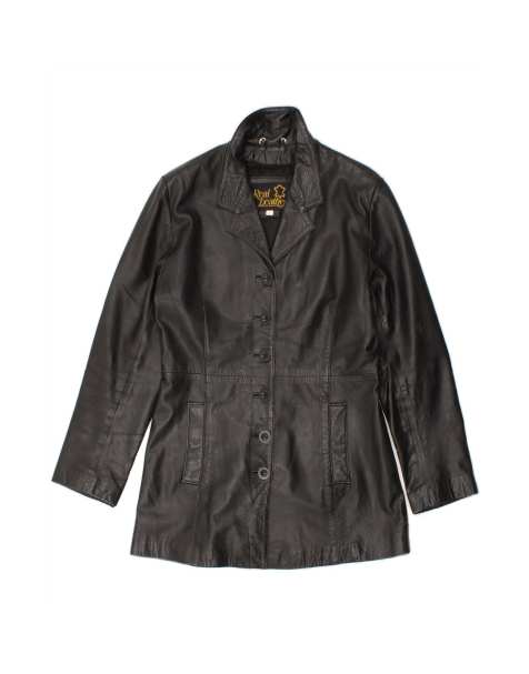 Vintage Leather Coat UK 14 Large In Black - view 1