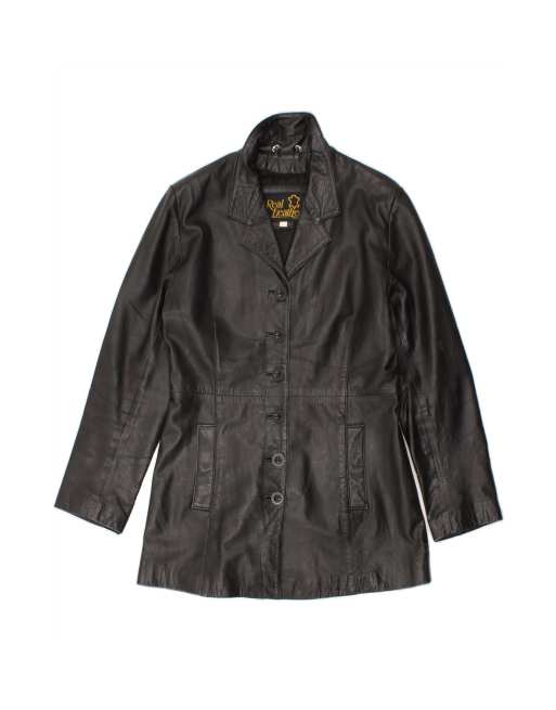 Vintage Leather Coat UK 14 Large In Black