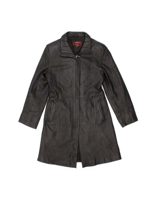 Vintage Leather Coat UK 14 Large In Black