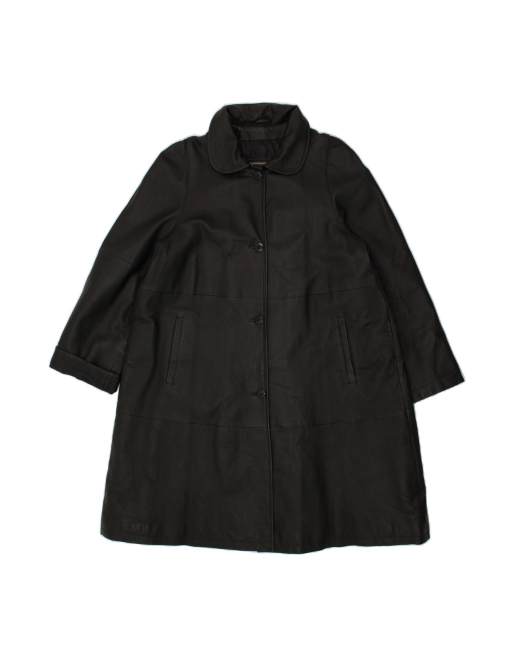 Vintage Leather Coat UK 14 Large In Black