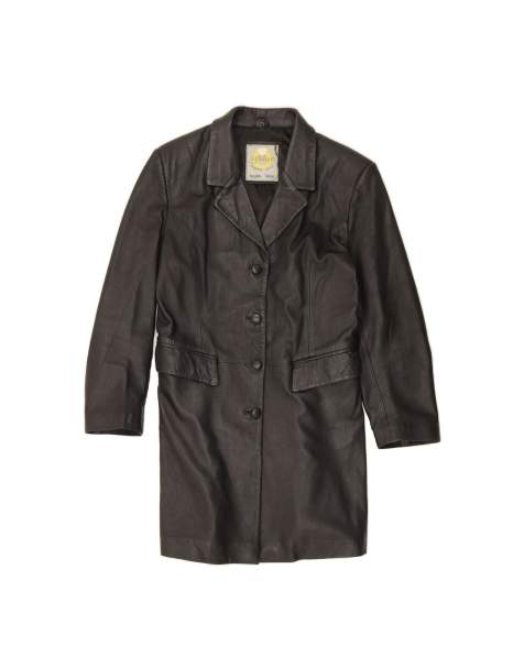 Vintage Leather Coat UK 14 Large In Black - view 1